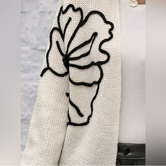 🦋$128! Crème Chic Floral Knit Cardigan Shoulder, Long Sleeve Open Front XL - Picture 4 of 5